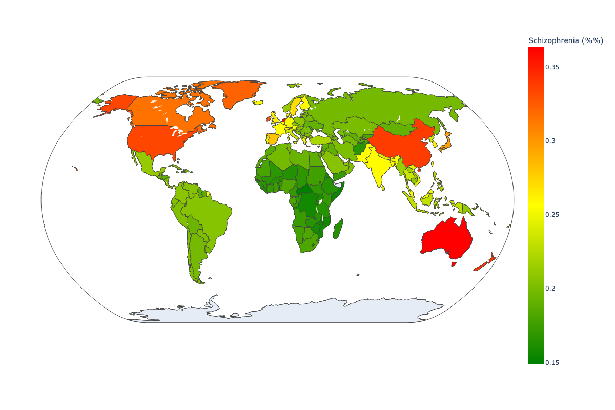 Distribution of schozophrenia worldwide